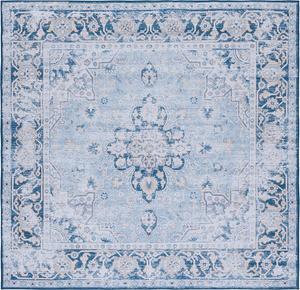 Ковер моющийся SAFAVIEH, 183 x 183 см,  коллекция Tucson - светло-голубой и navy, противоскользящий, идеален для помещений с высокой проходимостью: гостиная, спальня, домашний офис, столовая