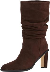 Женские сапоги FSJ свободного кроя до середины икры из замши с квадратным носком, массивным каблуком, на высоком толстом каблуке, без застежек, модная базовая обувь, размеры 4-16 US, Brown