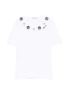 Футболка с цветочными украшениями Marni, белый