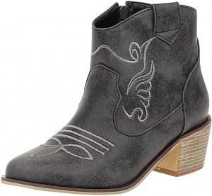 Женские винтажные ковбойские ботинки в западном стиле, короткие на щиколотку с низким каблуком, вышитые, британская вечеринка, модная обувь Generic, Black A