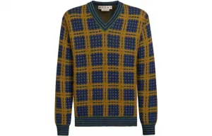 V-образный вырез клетчатый вязаный джемпер MARNI, зеленый