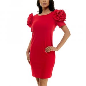 Женское мини-платье-футляр с цветочными рюшами и плечами Nina Leonard, цвет Real Red