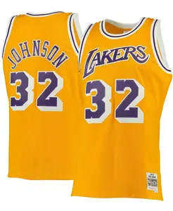 Мужская майка Magic Johnson Gold Los Angeles Lakers 1984-85 Hardwood Classics Swingman Mitchell & Ness