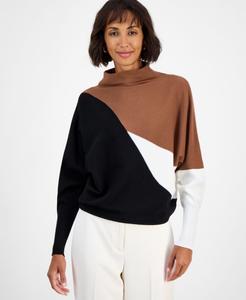 Женский свитер с воротником-стойкой и рукавами летучая мышь T Tahari, Sherwood Camel/white Star