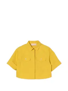 Укороченная рубашка с оборками Elisabetta Franchi La Mia Bambina, желтый