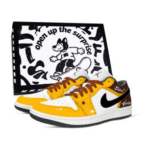 Jordan Кроссовки баскетбольные Air 1 Vintage Unisex Low top черные, белые, коричневые, желтые