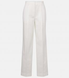 Прямые хлопковые брюки с высокой талией Toteme, белый