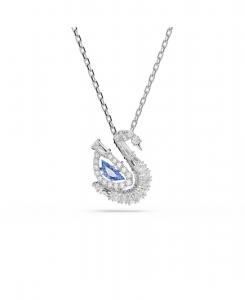 Подвеска-лебедь с родиевым покрытием на цепочке Swarovski, Blue