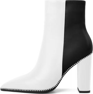 Женские ботильоны Eldof с заостренным носком, отделкой бусинами, массивным каблуком и боковой молнией, 3,5 дюйма