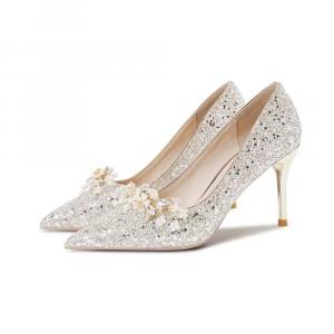 Женские туфли на высоком каблуке шампань A poinsettia princess, Champagne 6Cm