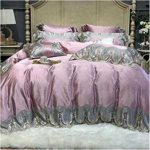 YUSIWOAL Комплект постельного белья Luxury Red из египетского хлопка 1000TC с европейским свадебным кружевом