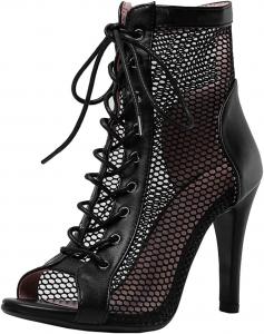 Женские ботильоны Elbslutt с открытым носком, сетчатые, на шнуровке, летние с высокими каблуками, туфли на шпильке, Black 3