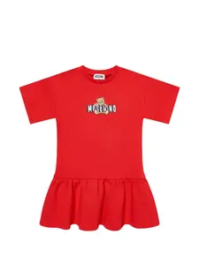 Платье с оборками и принтом "Тедди" Moschino Kids, красный