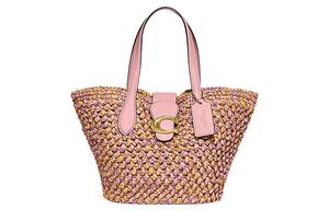 COACH Плетёная соломенная сумка с кожаными вставками