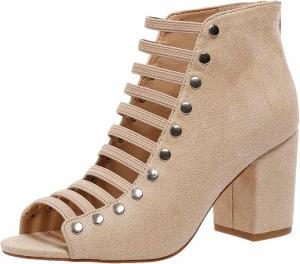 Женские босоножки GUNIYIFS из искусственной замши с открытым носком, вырезами, массивным каблуком, летние сзади на молнии, ботильоны, Beige