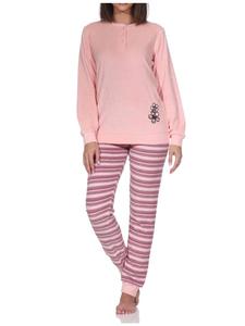 NORMANN Пижама из махровой ткани с длинными рукавами, манжетами и полосатым узором, розового цвета