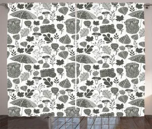 Шторы ABAKUHAUS Rustic Autumn, с мотивами природы и осени, универсальные ленточные шторы для гостиной с петлями и крючками, 280 x 225 см, белый и темно-сепия Abakuhaus