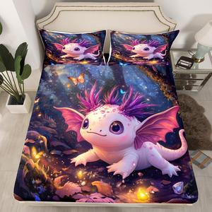 Erosebridal Комплект постельного белья Axolotl с милым рисунком саламандры в галактичной сине-фиолетовой расцветке, Purple Gary