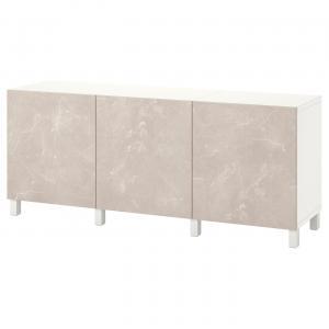 Тумба с дверцами, белый Бергсвикен/Стуббарп/бежевый мраморный эффект, 180x42x74 см, Bestå IKEA