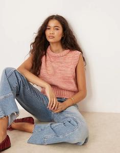 Вязаный топ ASOS DESIGN с набивным воротником, розовый, многоцветный