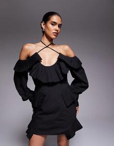 Мини-платье с воротником ASOS LUXE черного цвета