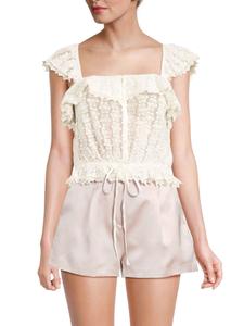 Кружевной топ с оборками Mia LoveShackFancy, белый