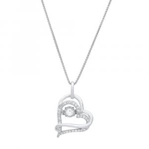 Ожерелье с подвеской в ​​виде сердца с настоящими танцующими бриллиантами «Golden Glimmer» из 10-каратного белого золота (1/5 карата), 18 дюймов Maxcolor, белый