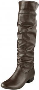 Женские сапоги до колена с круглым носком, широкие голенища, массивный низкий каблук, ковбойские сапоги, высокие сапоги без застежки, зимняя обувь Generic, Brown