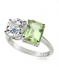 Кольцо Suzy Levian из стерлингового серебра с двумя камнями Toi et Moi Suzy Levian New York, Green amethyst / silver