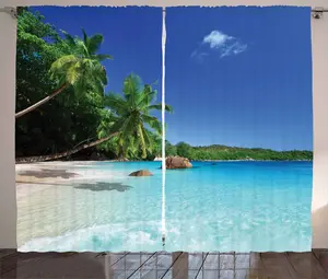 Штора ABAKUHAUS Island Rustic, Sunny Horizon, Prislin, присборенная штора из тесьмы для спальни с петлями и крючками, 280 x 175 см, бирюзовый, зеленый, синий Abakuhaus