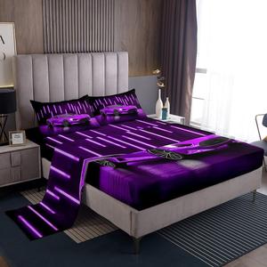 Erosebridal Комплект постельного белья с принтом спортивных автомобилей и неоновой подсветкой в фиолетовых тонах, Multi 20