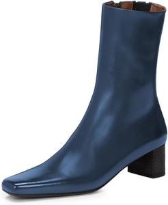 Женские ботильоны FOWT с маленьким квадратным носком, застежкой-молнией сбоку, удобные, с грубым низким каблуком, для осени и зимы, вестерн-стиль, размеры US 4-16, Blue