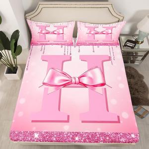 Erosebridal Набор постельного белья Initial H с розовыми блестящими бантами и монограммой, Pink H