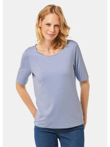 GOLDNER Короткий размер: футболка с круглым вырезом, короткими рукавами и декоративной отделкой в тон светло-голубого цвета