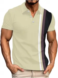 Мужская летняя рубашка поло с коротким рукавом в полоску