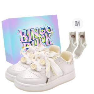 BINGO DUCK Скользоустойчивые и дышащие женские низкие скейтерские кроссовки бежево-желтые + эксклюзивная коробка для обуви + носки в подарок