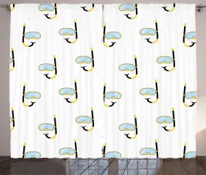 Штора ABAKUHAUS Diving Rustic с принтом Дайвинг и сноркелинг, универсальная тесьма для гостиной с петлями и крючками, 280 x 225 см, нежно-голубой, желтый, белый Abakuhaus