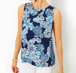Топ Iona без рукавов в цвете Low Tide Navy Bouquet All Day Engine Lilly Pulitzer