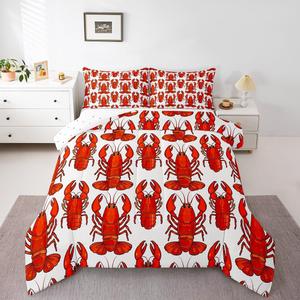 Erosebridal Комплект постельного белья Ocean Lobster с морским принтом для детей, White Red