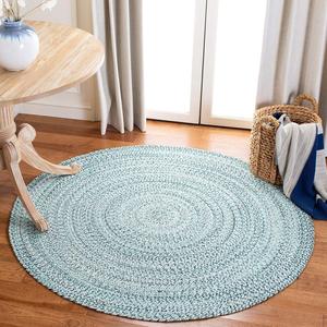 Ковер SAFAVIEH, 214 x 214 см, Braided Collection, круглый, Aqua & Ivory, ручной работы, деревенский коттедж, реверсивный Cotton, идеально для помещений с высокой проходимостью в гостиной, спальне (BRD701J)