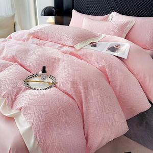 LUOLAI HOME Комплект постельного белья 4 предмета, простыня 180x200 см, пододеяльник 200x230 см, наволочки 48x74 см, цвет ненфен с широкой каймой