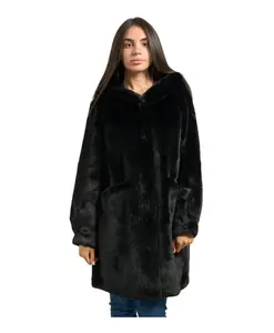 Черное длинное пальто с капюшоном Yes Zee, черный