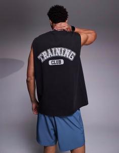 Тренировочная майка большого размера из плотного хлопка с принтом на спине и быстросохнущей отделкой, черный с потертостями 4505