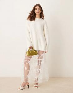 Юбка макси Miss Selfridge с прозрачным бантом цвета слоновой кости