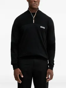 Свитер на молнии с принтом-логотипом Boss, черный