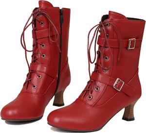 Женские ботильоны Alyaafifa на шнуровке, с закрытым круглым носком, каблук-китен 5 см, винтажные викторианские готические ботинки с молнией, матовая кожа, низкий каблук, короткие осенние ботинки, удобные и модные, Red - B