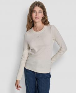 Женский свитер с круглым вырезом, украшенный стразами DKNY Jeans, Egg Nog