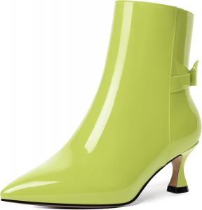 Женские лакированные свадебные туфли MODENCOCO с бантом, молнией, заостренным носком, каблук-купидон, высокие ботильоны 5 см, Yellow Green