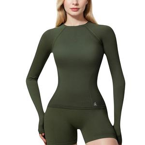 Женский топ с длинными рукавами и воротником-гольф, с отверстиями для большого пальца и декоративными швами Anna-Kaci, Olive Green