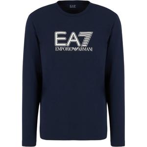 EMPORIO ARMANI Футболка с длинным рукавом EA7 с принтом в виде букв, slim fit, мужская, navy blue